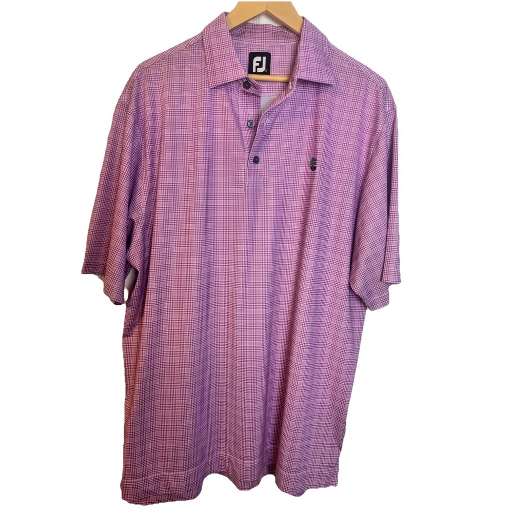 FootJoy Men's Golf Polo Purple Plaid Shirt Short Sleeve Size L Performance EUC